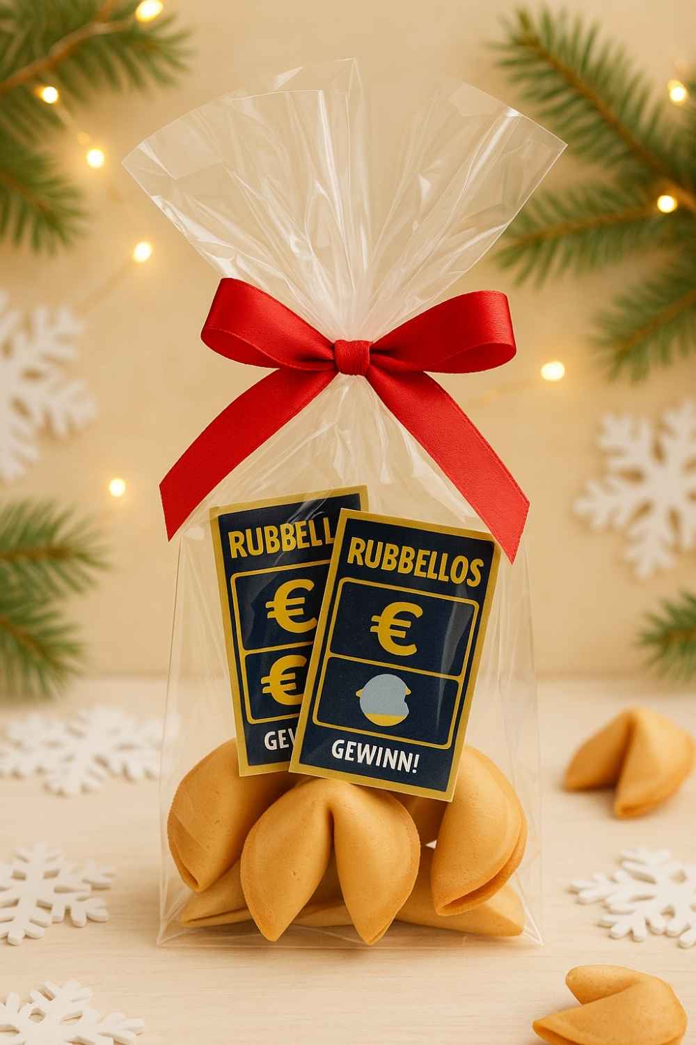 Weihnachtsgeschenke für Kollegen. Rubbellose und Glückskekse
