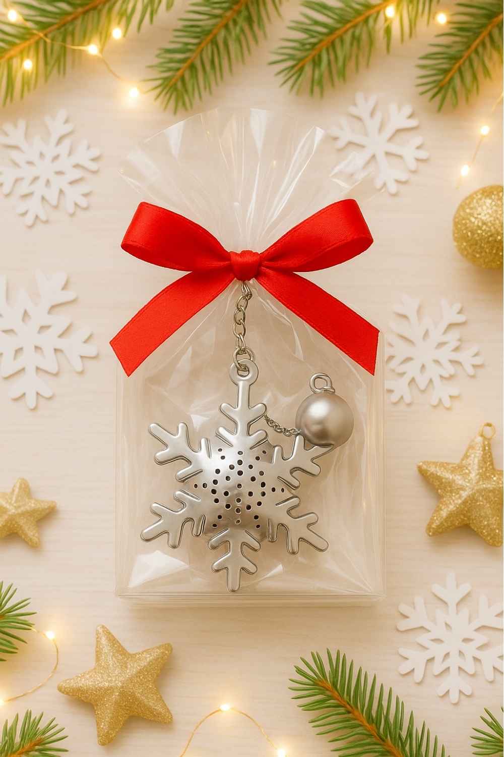 Weihnachtsgeschenke für Kollegen. Tee-Ei in Sternenform-Metallic