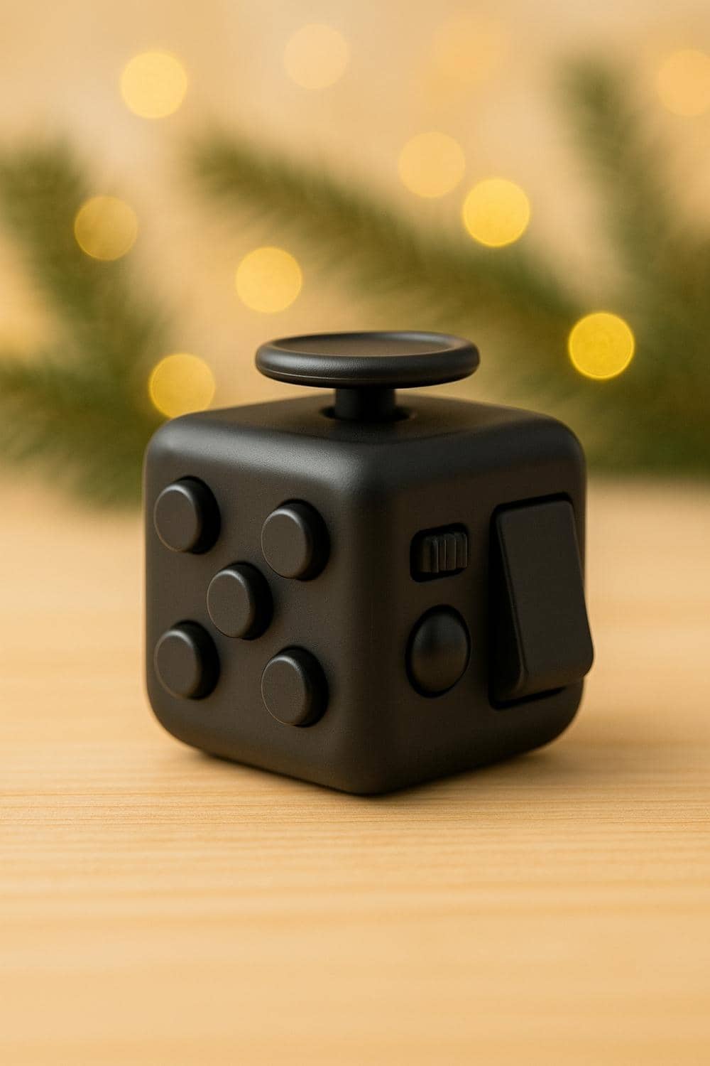 Weihnachtsgeschenke für Kollegen. Anti-Stress Fidget Würfel in Schwarz